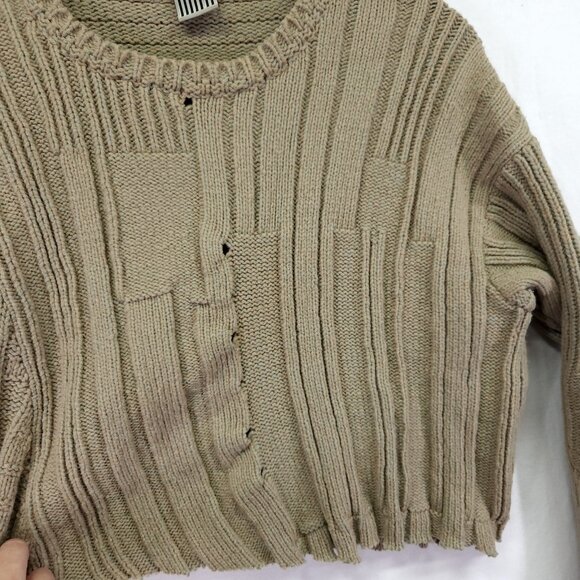 LILITH Wool Blend Cropped Sweater Size Medium Distress Green Long Sleeve - Picture 12 of 16